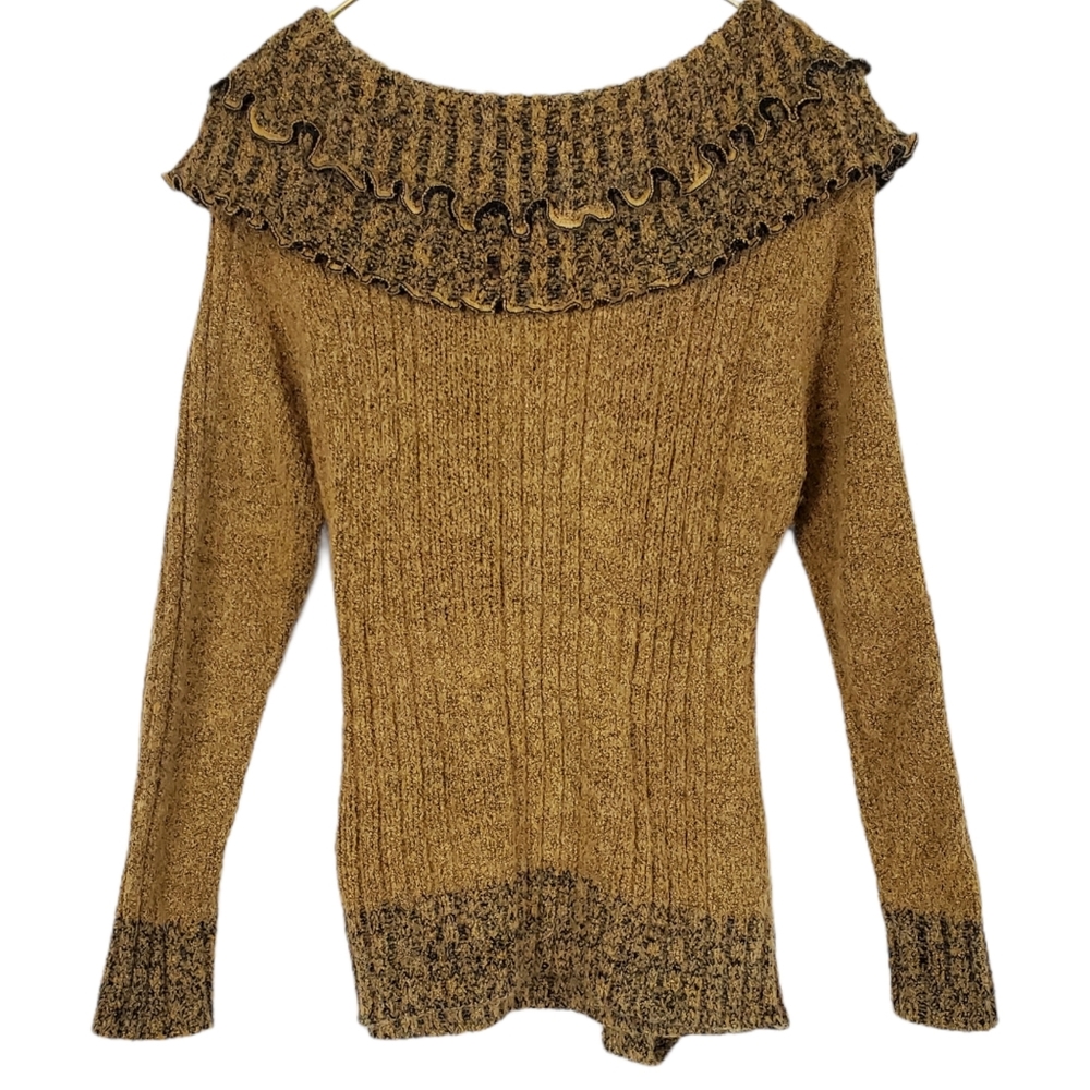 Wool Ruffled Turtle Neck Sweater Strech
